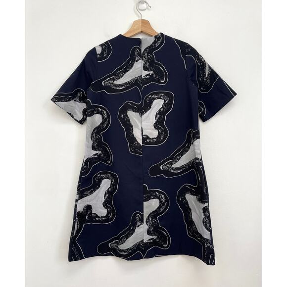 COS Abstract Print Short Sleeve High Neck Artsy A-Line T-Shirt Shift Dress US2 - Picture 4 of 14